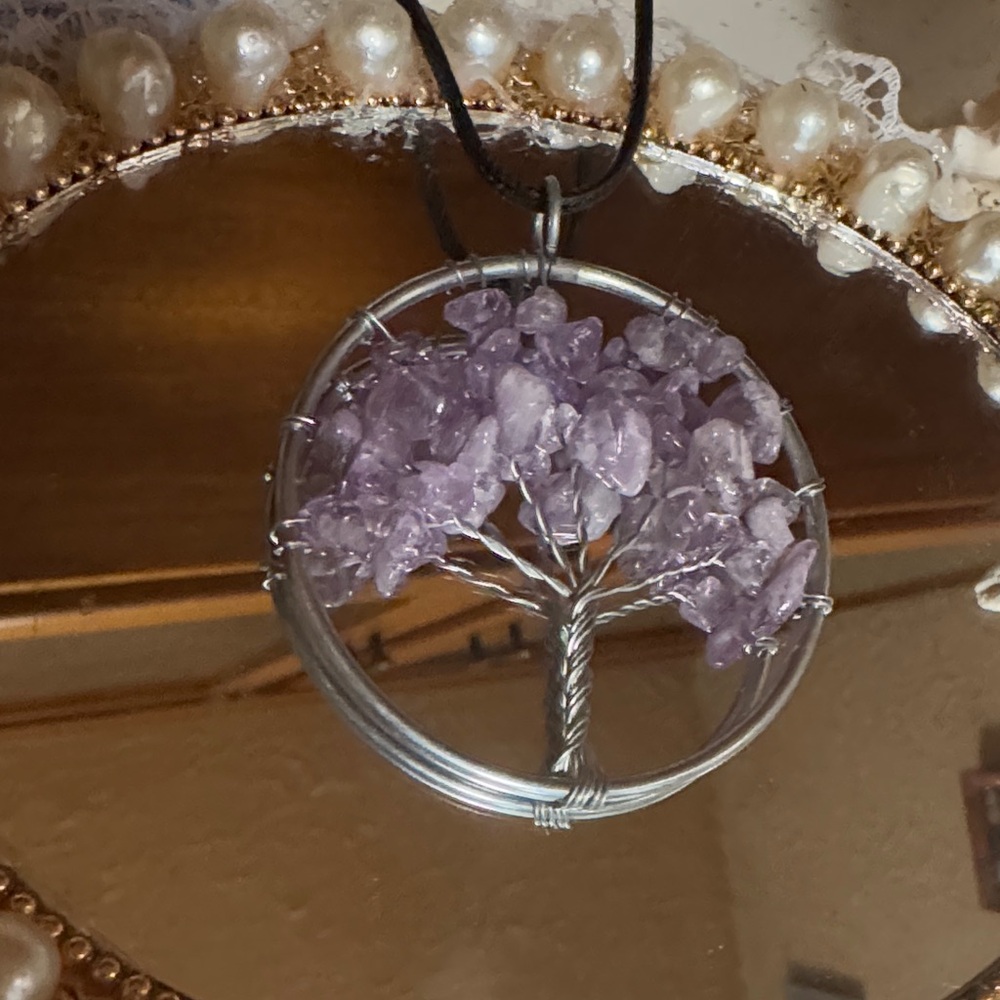 Amethyst Tree of Life Necklace with Silver Frame